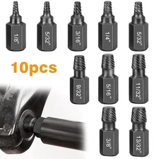 10Pc Screw Extractor Set Hex Head Multi-Spline Damaged Bolt Nut Remover Tool Kit