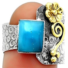 Two Tone - Natural Smithsonite 925 Sterling Silver Ring s.8 Jewelry R-1681