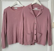 Cotswold Collections Pink Cable Knit Twin Set Medium 100% Cotton