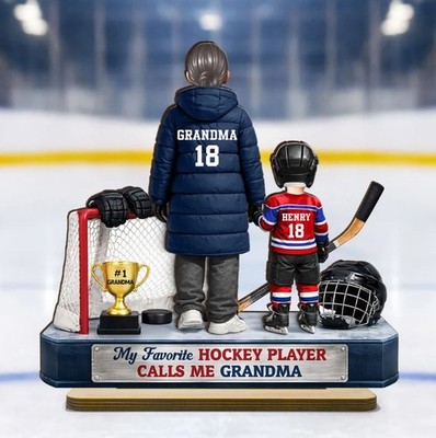 2D FLAT_Grandma Hockey And Grandkids - Personalized 2-Layered Wooden