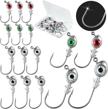 12 Pcs Fishing Jig Heads 3D Eyes as the picture show, white, red, green 