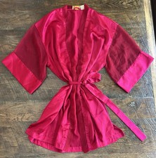 Vintage 80s Victorias Secret One Size Gold Label Pink Fuschia Satin Robe Pockets