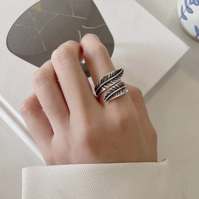 Damenring Flügel Design aus Thai-Silber versilbert Oxidiert Vintage verstellbar