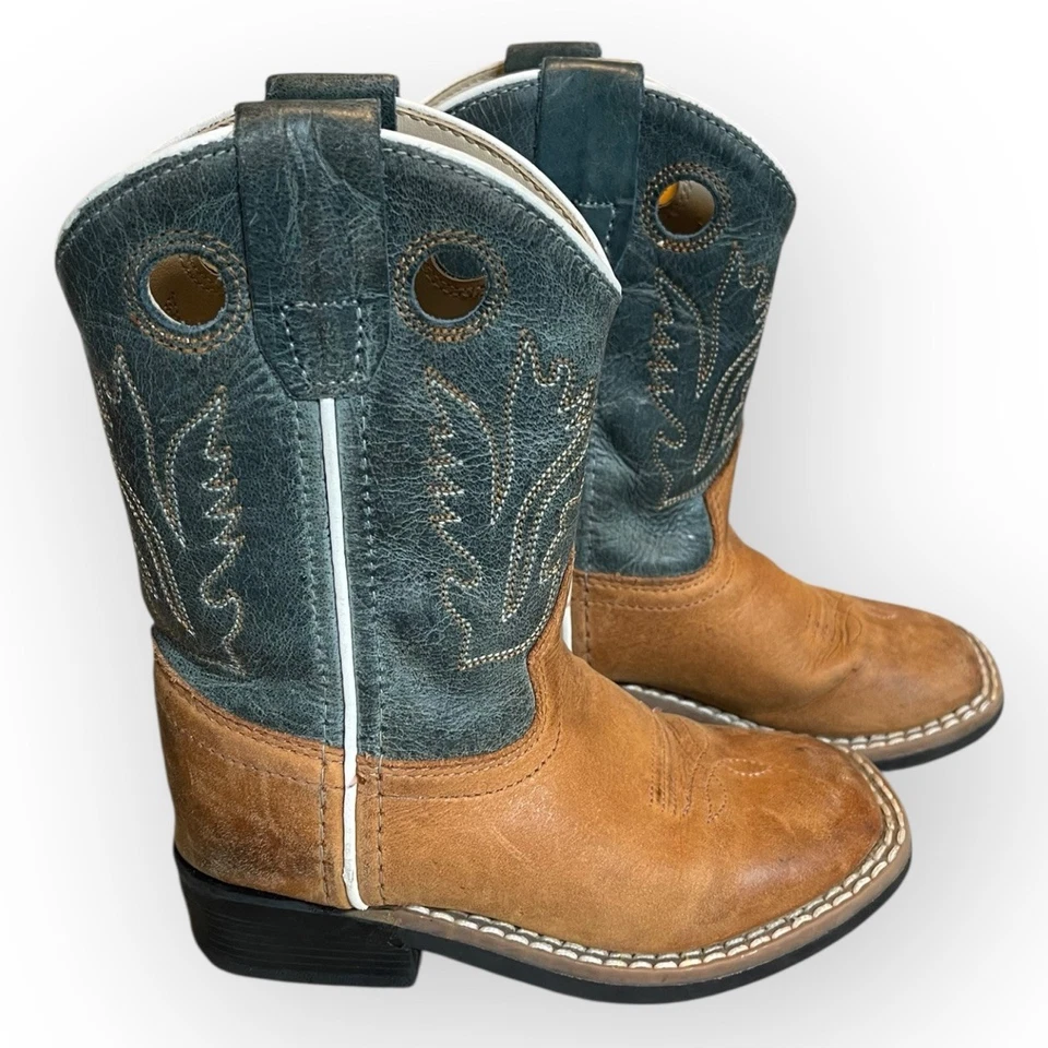 Bota Old West para niños pequeños azul marrón Western punta cuadrada talla 5 Foto 2 de 4