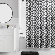 Mainstays 16-Piece Black Diamond Shower Curtain Bathroom Set with Rug, 12 Hooks
