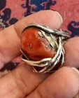 HUGE SANDRA DINI 12K GOLD STERLING SILVER RED CORAL BRUTALIST RING ITALY SIZE 6 — photo 6