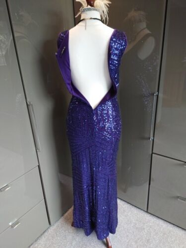 Quiz Purple Sequin Long Evening Dress 14 Formal Cruise Party Cocktail Deco - Picture 11 of 19