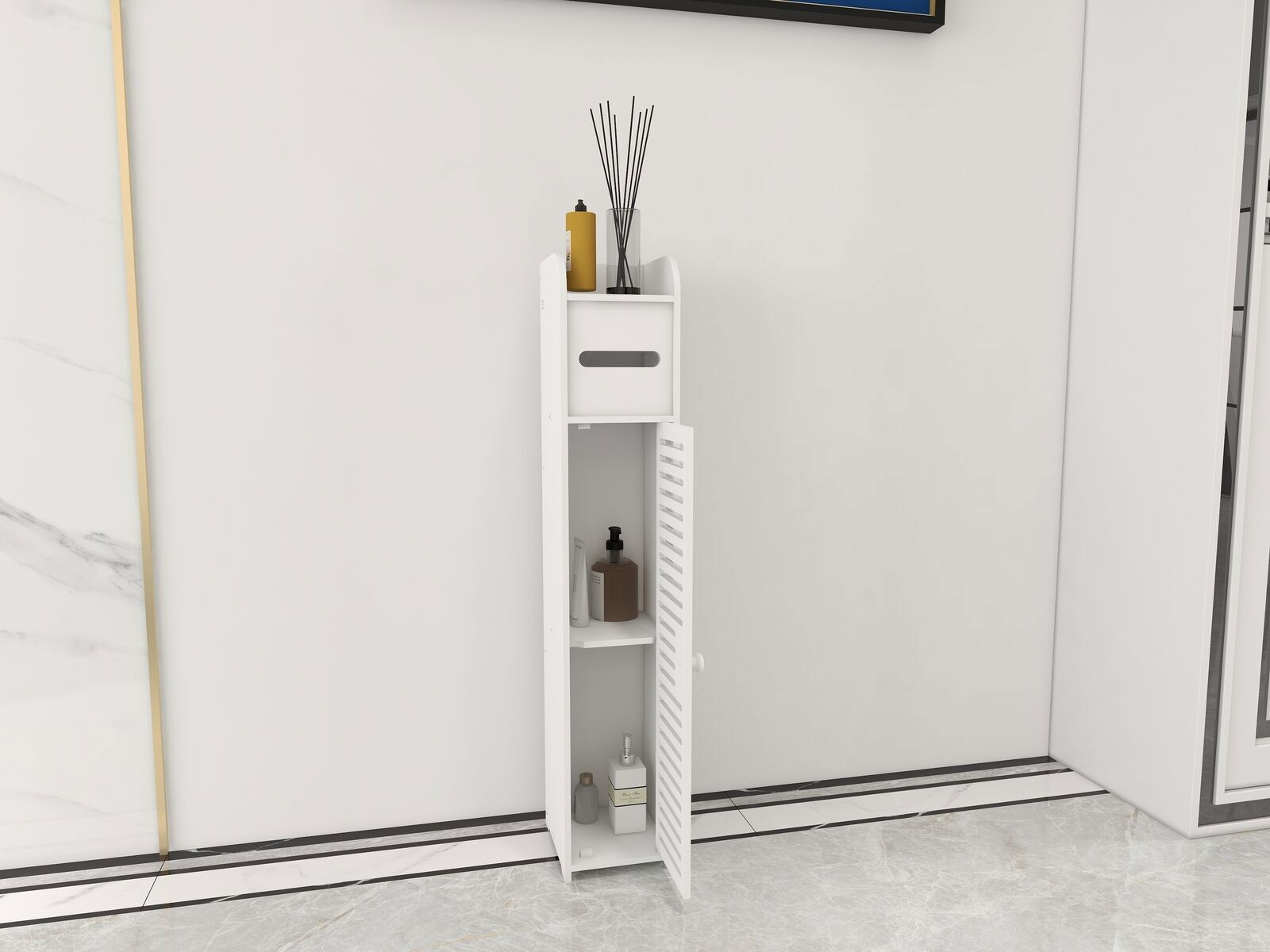 Badezimmer Aufbewahrungsschrank Mit Rollen - 3-stöckig Schmal Weiß Wasserdicht