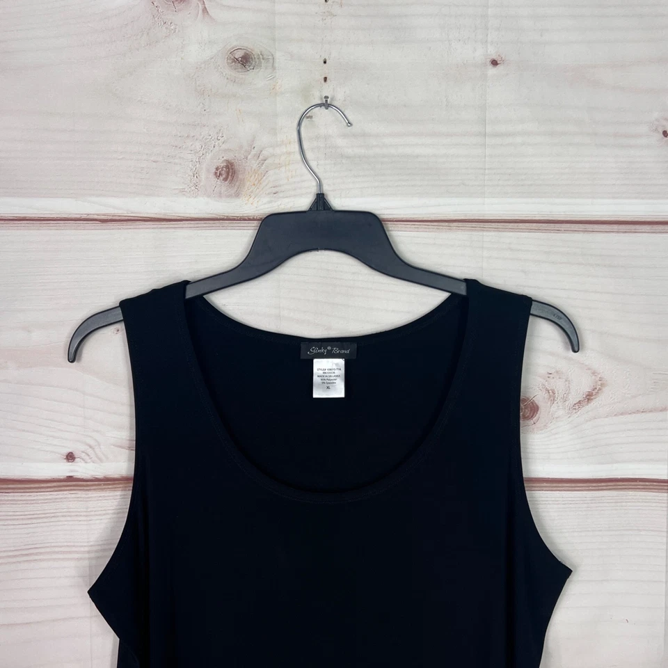 Top Slinky Brand para mujer XL negro cuello redondo sin mangas tejido liso pulóver Foto 2 de 4