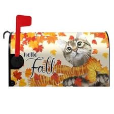 Hello Fall Mailbox Cover Autumn Cat Mailbox Covers Magnetic Maple Leaves Post 