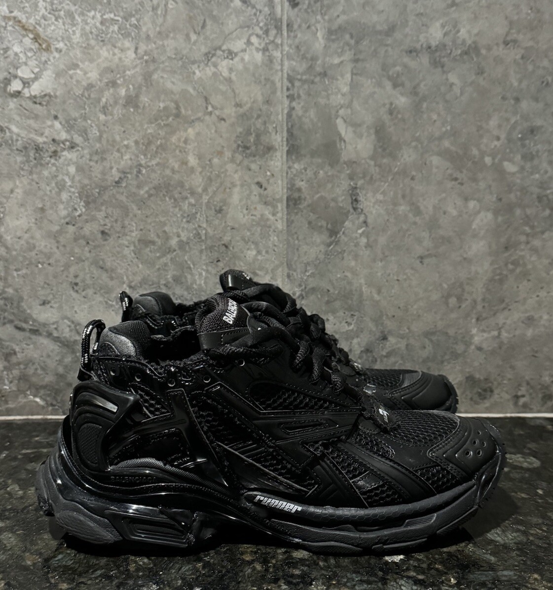 BALENCIAGA Men's 'Runner' Distressed Mesh & Nylon Sneakers Black