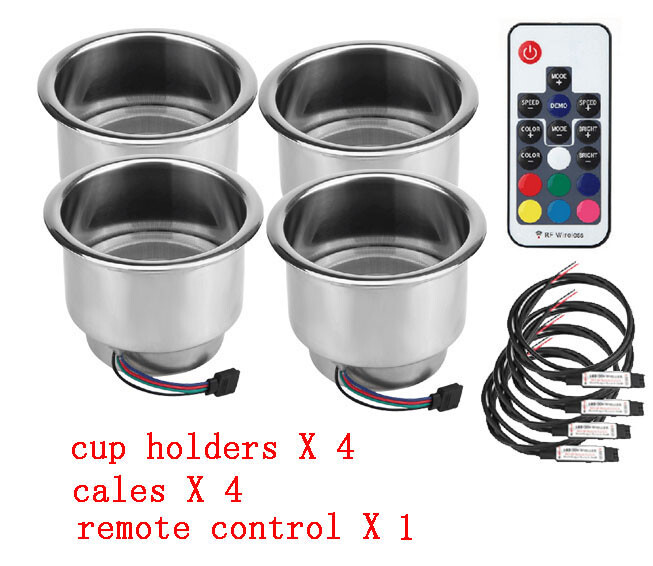 4PCS Boat Cup Holder, Stainless Steel Boat Cup Holder Insert, Blue Led