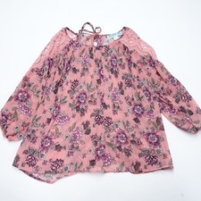 Aina be Blouse Women's Small Pink Floral Polyester Bellom Sleeve Round Neck Top