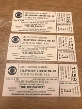 THE BIG PAY-OFF SHOW CBS Television Studio #62 New York  3 Tickets BESS MEYERSON