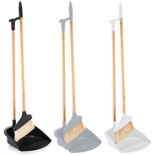 Long Handled Bamboo Tube Floor Dust Pan & Broom Brush Set Upright Sweeper 73cm