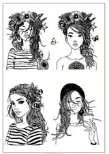 Girls Heads with Flowers Clear Cling Stamps