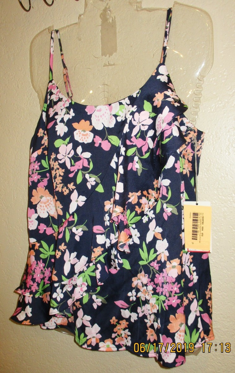 ‪‪❤︎‬ AAKAM A New Day Orange/Navy& pink Floral Cami w/ fun and flirty