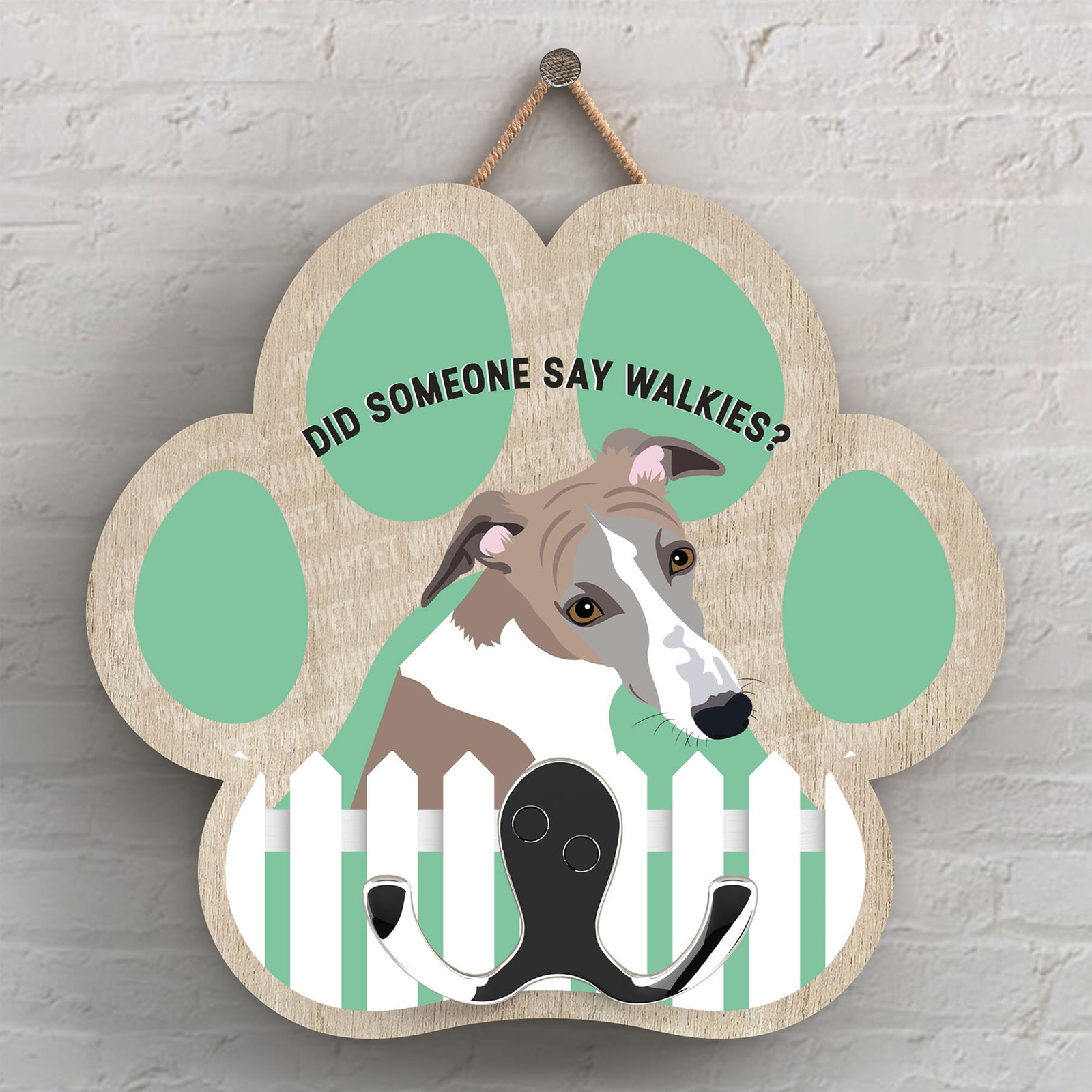 WHIPPET OF KATE PEARSON DOG BREED ILLUSTRATION PAWPRINT LEAD HOOK