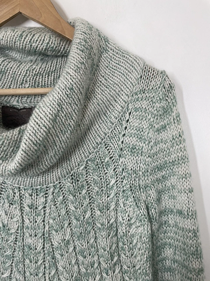 Suéter Anthropologie Ginebra Capucha Cuello Cable Tejido Bolsillos Azul Talla Mediana Foto 4 de 4