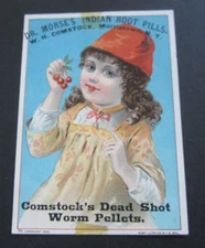 1890 COMSTOCK Worm Pellets Dr. Morse's Indian Root Pills  TRADE CARD STOCKTON CA