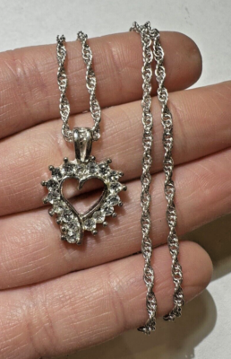 Brillant Argent Ton Strass Coeur Chaîne 21 Pendentif Collier CD 