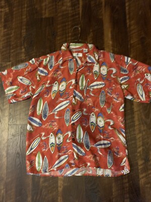 Mens Vintage Summa Tropical Silk Shirt M Short Sleeved Hawaiian Red Surfboards
