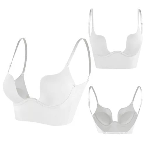 Women Low Back Bra Wire Lifting Deep U Backless Bra With Convertible Clear Strap - Picture 22 of 36