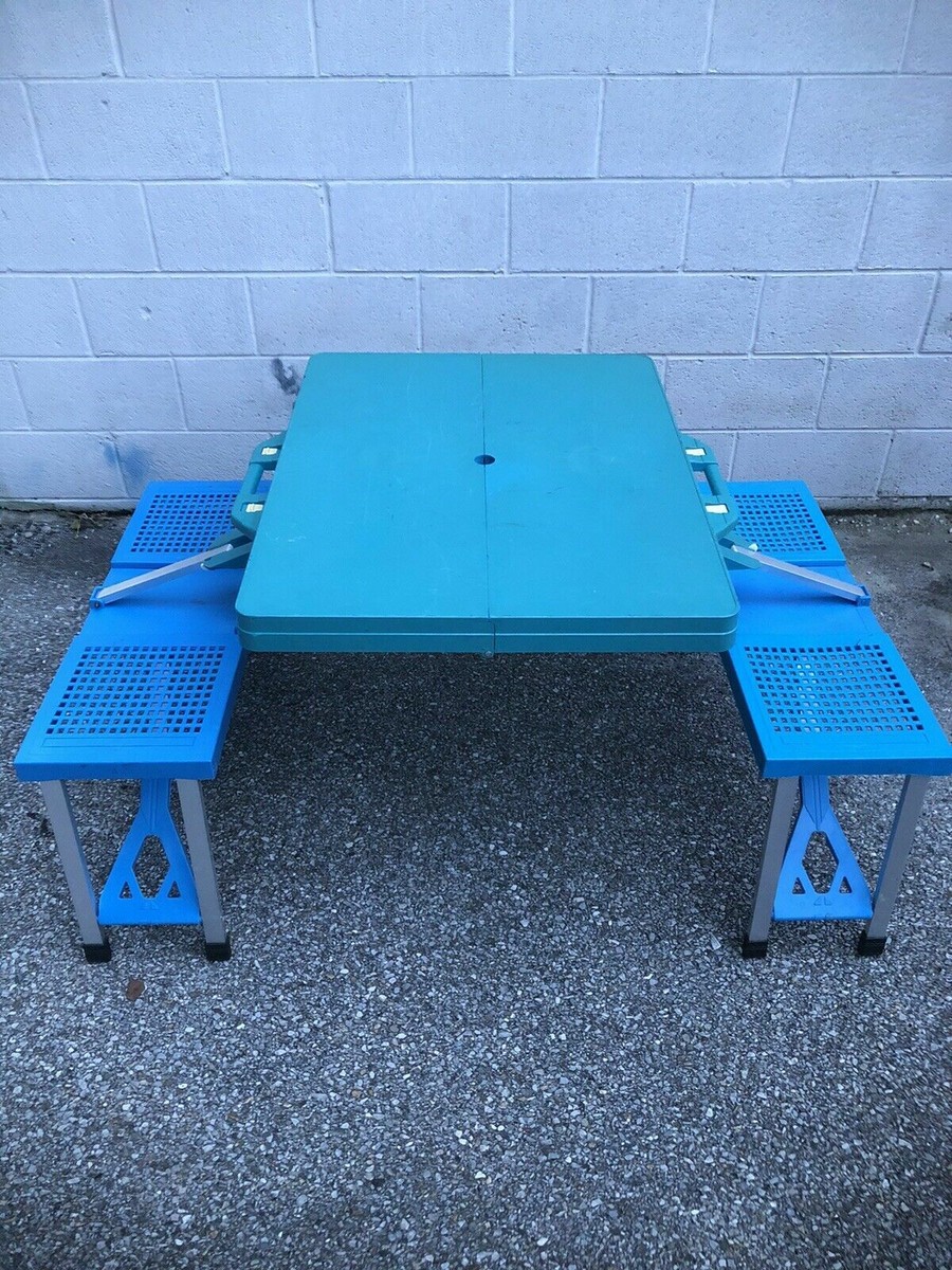 Vintage Blue Northstar Handy Folding Suitcase Picnic Versa Table