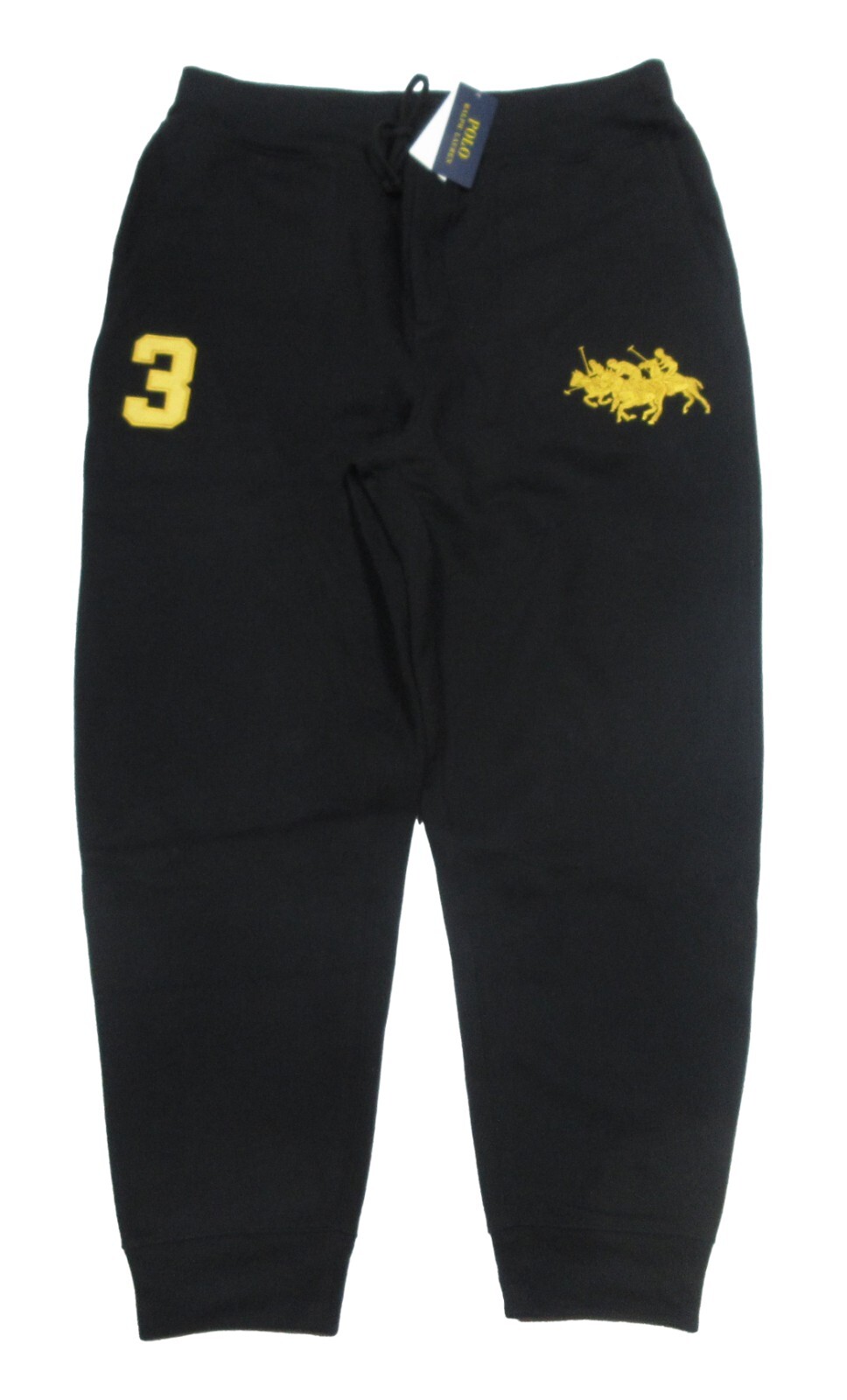 Polo Ralph Lauren Pantaloni Jogger Uomo Oro Nero Triplo Pony Foderati Pile