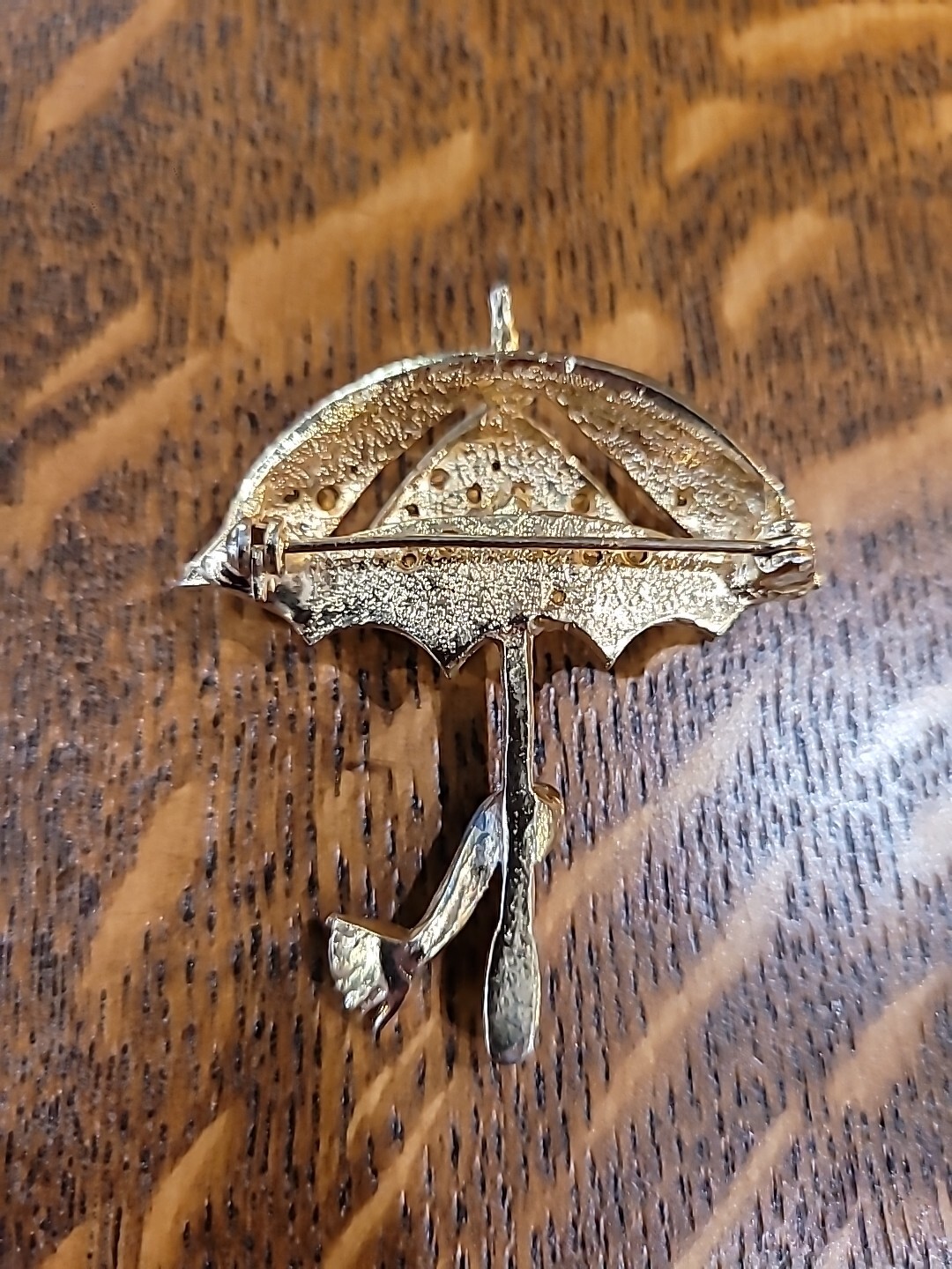 Vtg Holding Umbrella Brooch Clear Rhinestones Gol… - image 5