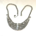 Vintage Signed Kramer New York Clear Rhinestone Bib Necklace Choker  Silver 15"