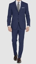  497 DKNY Men's Blue Modern-Fit Tic Stretch 2-Piece Jacket Pants Suit Size 38L