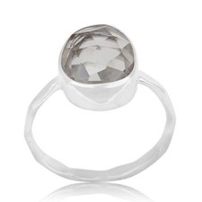 Crystal Quartz White Rhodium 925 Sterling Silver Ring Gemstone Jewelry