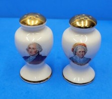 Vintage Ceramic George  Martha Washington Salt  Pepper Shaker Set Gold Trim