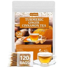 120 Natural Turmeric Ginger Cinnamon Tea Bags Caffeine-Free Herbal Blend