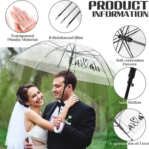 Kajaia 12 Pieces Clear Wedding Umbrellas Auto Open Stick Umbrella Windproof Tran - Picture 3 of 8