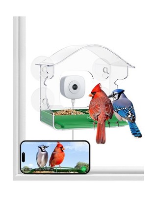 Smart Bird Feeder 2K HD 3MP Window Glass Camera Close-up, 2.4G &5Ghz WiFi Aut...