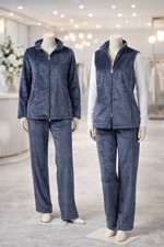 MONT CHALET Damen-Hausanzug uni Mikrofaser Chinchilla Stehkragen, 3tlg.  Gr L U