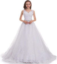 Wedding Dresses for Bride Boho Lace Appliques Empire Chapel A-Line V-Neck Tulle