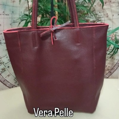Shopping Bag Tasche Shopper Echt Leder Damen Mädchen Wine
