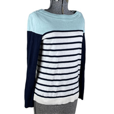 Talbots Pullover Sweater Size XS Navy Blue White Stripe Mint