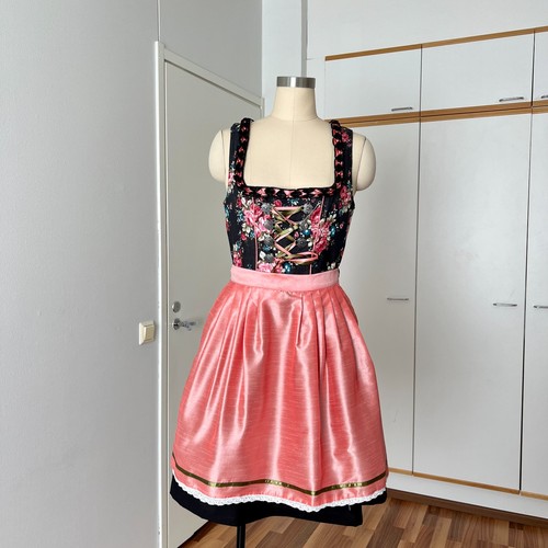 Bavarian Floral Dirndl & Apron Set German Folk Lace Up Oktoberfest Outfit EU 38