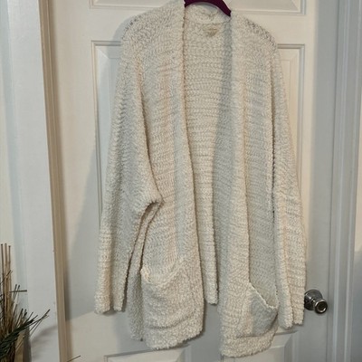Cupio Woman 3X Textured Popcorn Off White Open Pocketed Cardigan Sweater