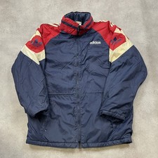 Adidas Rain Jacket Mens Large Vintage 90s Trefoil Windbreaker, Navy Red