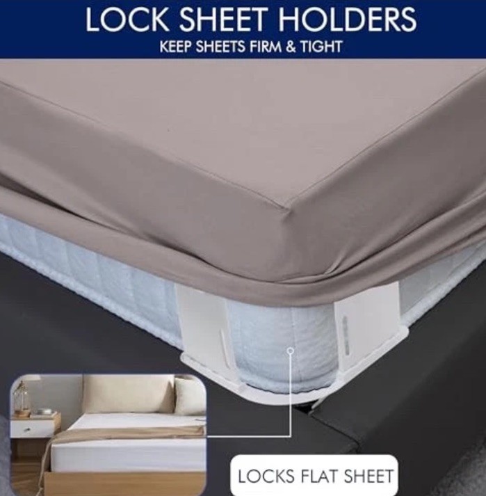 Lock Sheet Holders - Secure Bed Sheets Firmly in Place - Heavy-Duty Mattress NEW