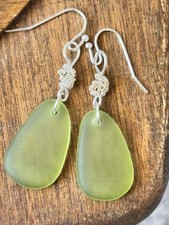 Silver and Ocean Green Earrings. Faux Beach Glass. Coast.