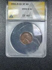 1931-S  Lincoln Wheat US Small Cent,   ANACS EF 40 (XF 40) Problem Free Coin!