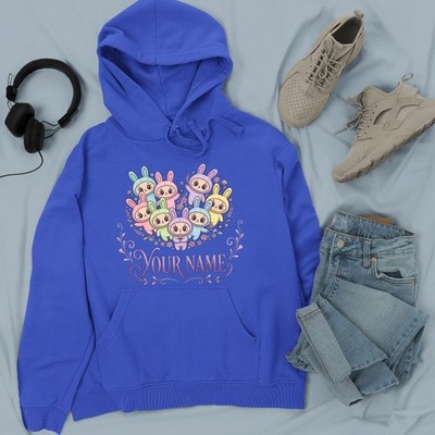 Personalised Custom Name Bunny Hoodie Cute Cartoon Rabbits Kids Easter Gift