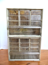 2 AKRO MILS Vintage MCM 10 Drawer Stackable Storage Cabinet Organizers CLEAN