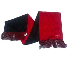 Shanghai Tang Black/Red Silk Reversible Stole/Scarf  Fringe 164x34 cm /64.5x13in